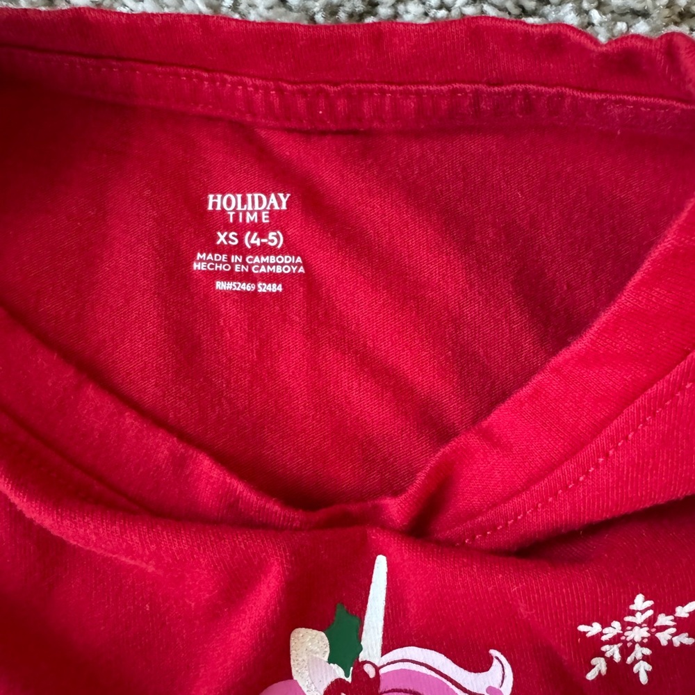 Holiday Time Girls Christmas Unicorn Graphic Tee with Long Sleeves Size XS 4/5 - Picture 5 of 6